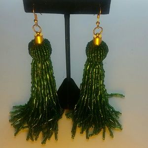 Green Bugel Beaded Drop Fashion Earrings